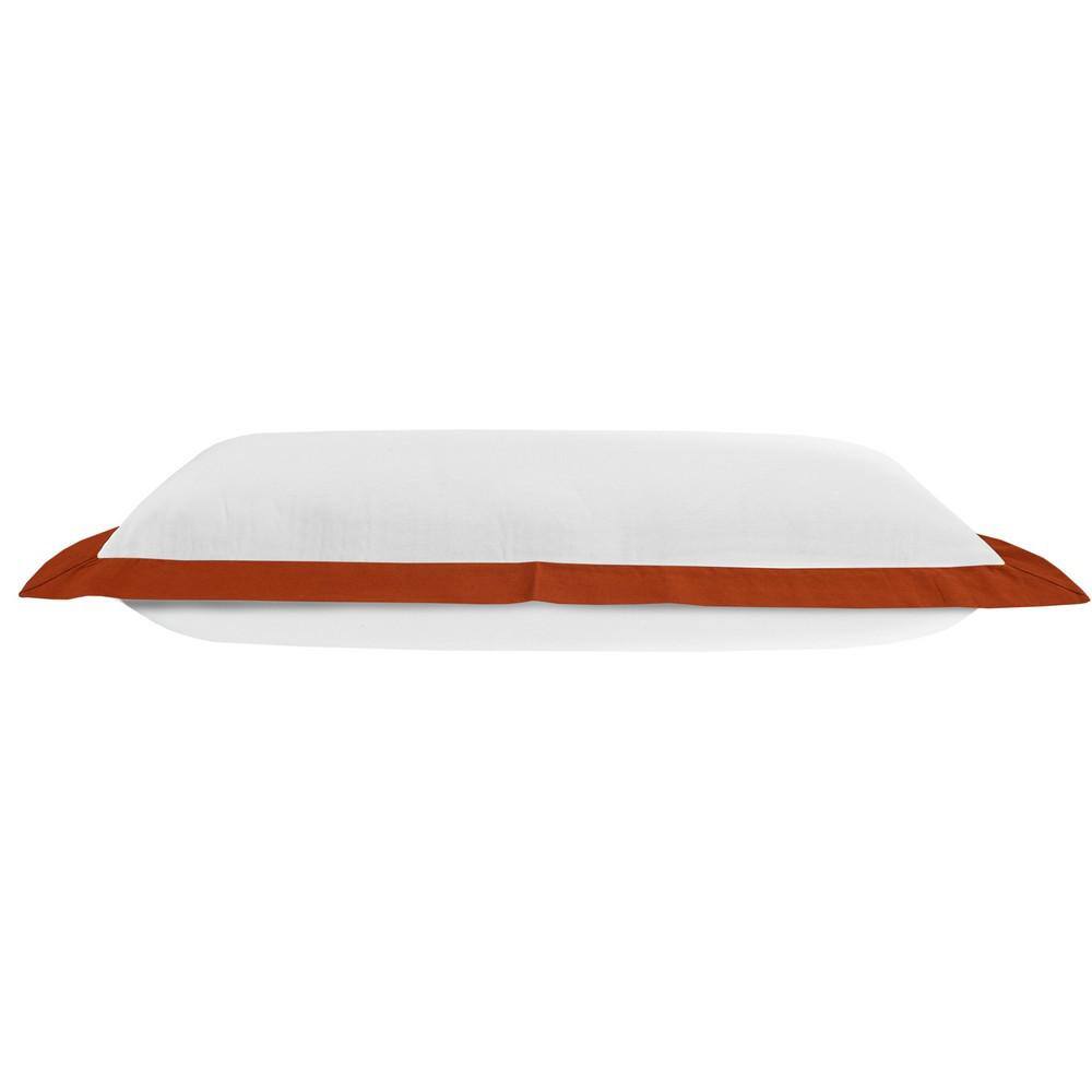 White and Cinnamon Rectangular Cotton Lumbar Pillow