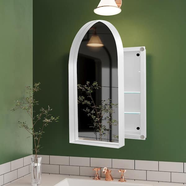 FORCLOVER 24 in. W x 36 in. H Arched Medicine Cabinet with Mirror and Adjustable Shelves Recessed or Surface Mount in White
