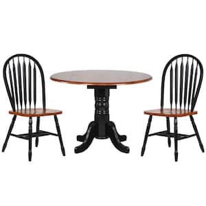 Black Cherry Selections 3-Piece Round Drop Leaf Dining Table Set Antique Black and Cherry Solid Wood with Windsor Chairs