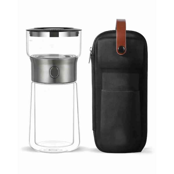 Elegant Modern Glass and Stainless Steel Tea Maker with One-Touch Brewing, Insulated Mug, and Carry Case