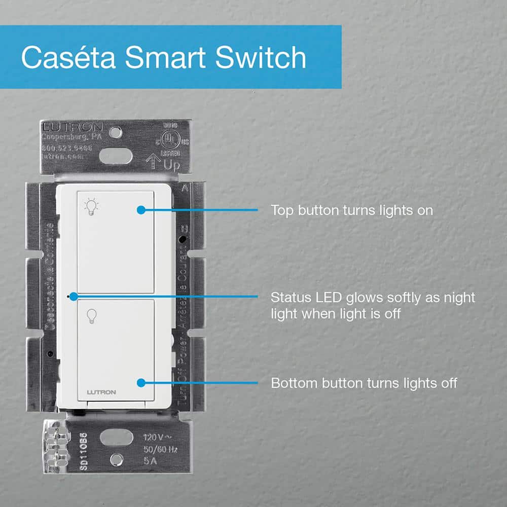 Lutron Caseta Wireless White Smart Light Switch with Alexa and Google Assistant