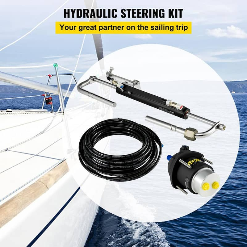 Hydraulic Steering Kit 90HP Hydraulic Outboard Steering Kit with Helm Pump Cylinder Marine Steering System Kit