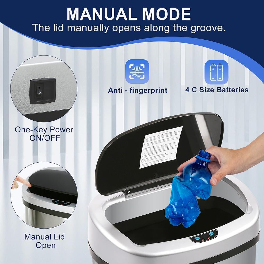 13 Gallon Stainless Steel Touchless Motion Sensor Trash Can