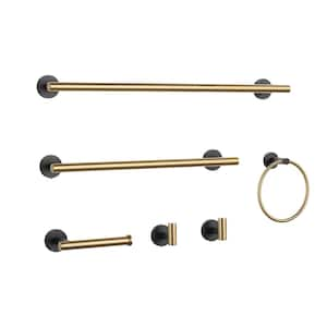 6-Piece Wall Mount Bath Hardware Set with Towel Ring, Toilet Paper Holder, Towel Hook and Towel Bar in Black and Gold