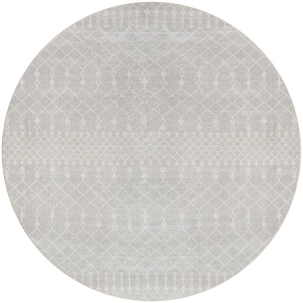 Nourison Astra Machine Washable Grey 4 ft. x 4 ft. Moroccan Transitional Round Area Rug