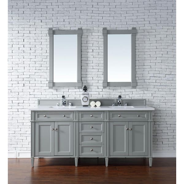 Brittany 72.0 in. W x 23.5 in. D x 34 in. H Bathroom Vanity in Urban Gray with White Zeus Quartz Top