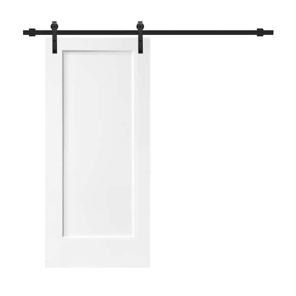 CALHOME 36 in. x 80 in. White Stained Composite MDF 1 Panel Interior Sliding Barn Door with Hardware Kit