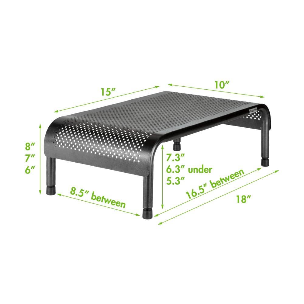 Black Adjustable Height Metal Monitor Stand with Powder Coated Finish