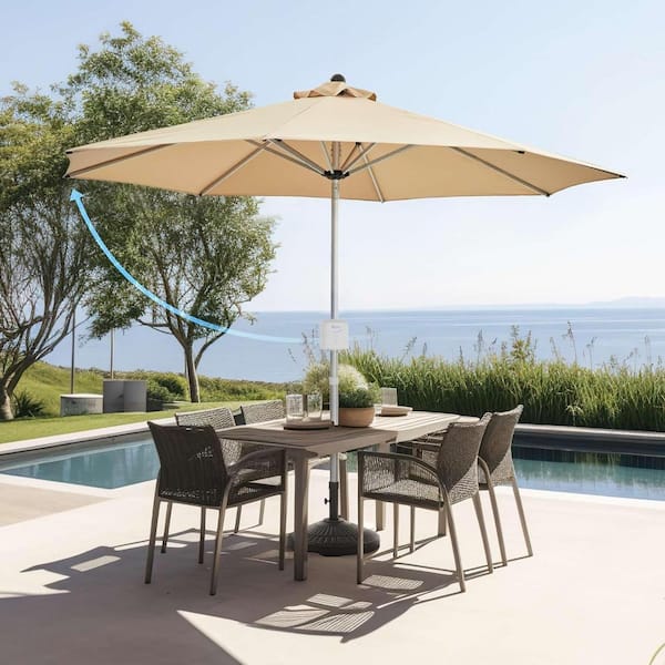 PASAMIC 9 ft. Aluminum Automatic Patio Umbrella Outdoor Market Umbrella ...