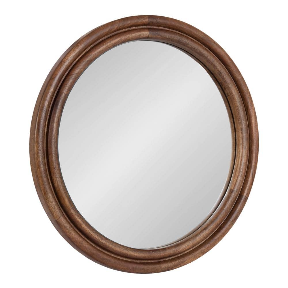 Walnut Brown Ribbed Round Mango Wood Vanity Mirror