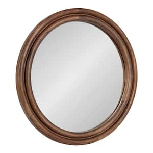 Oman 26 in. W x 26 in. H Walnut Brown Round Modern Framed Decorative Wall Mirror