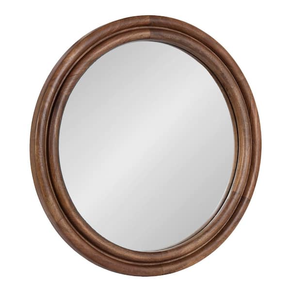 Oman 26 in. W x 26 in. H Walnut Brown Round Modern Framed Decorative Wall Mirror