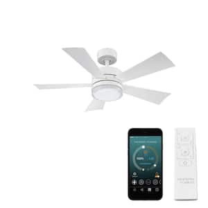 Wynd 42 in. Smart Indoor/Outdoor 5-Blade Ceiling Fan Matte White with 3000K LED and Remote Control