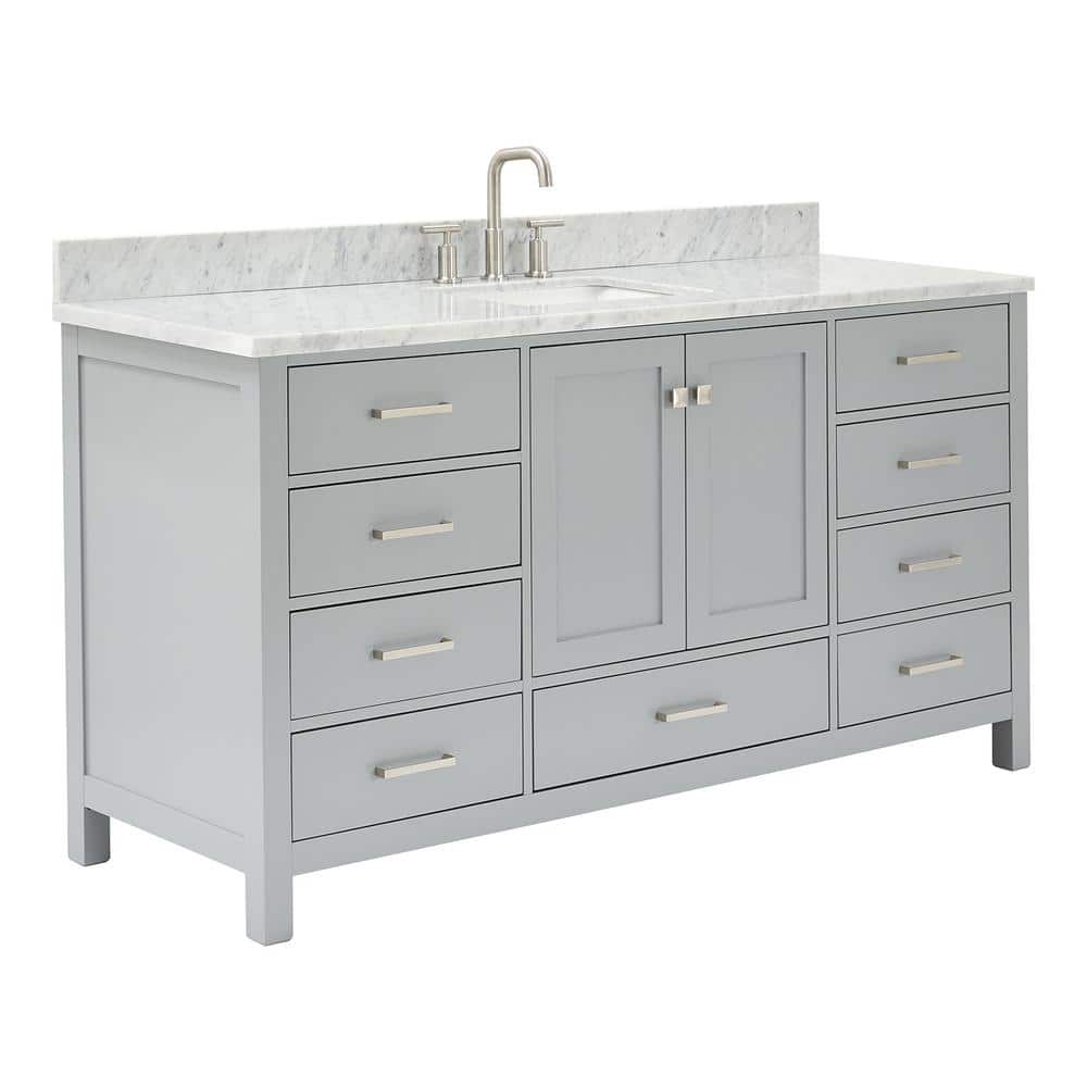 Cambridge 67" Gray Wood Vanity with Carrara Marble Top