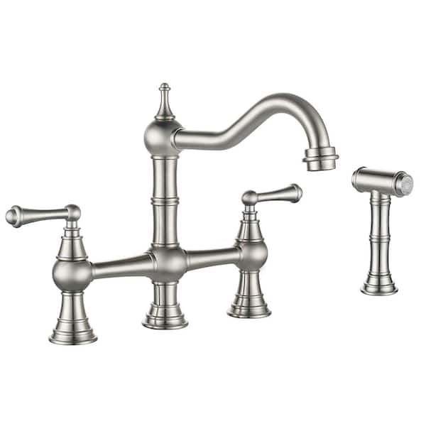 ARCORA Double-Handle Bridge Kitchen Faucet with Side Sprayer in Brushed Nickel