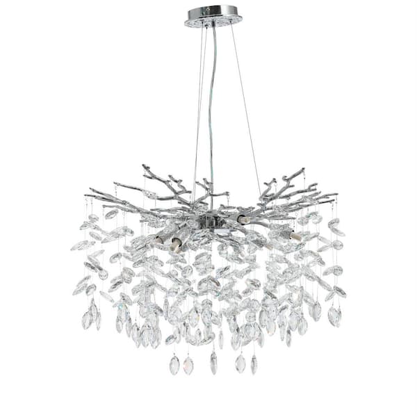 23.6 in. 9-Lights Silver Luxury Crystal Globe Chandelier Modern Branch Chandelier for Dinning Room, Kitchen, Living Room