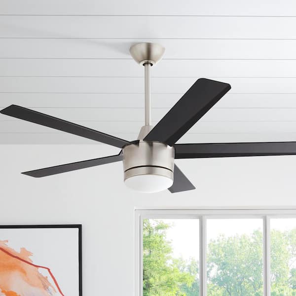 Merwry 52 in. Integrated LED Indoor Brushed Nickel Ceiling Fan with Light Kit and Remote Control