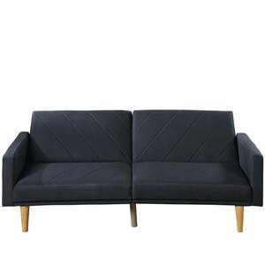 Black Polyfiber Modern Adjustable Sofa Sleeper with Diagonal Lines