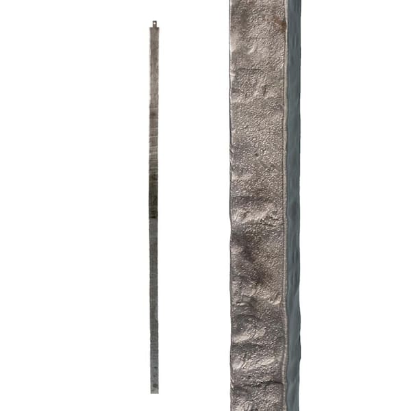 Satin Clear 1.1.23 Square Hammered Plain 1 in. x 47 in. Iron Newel Support Post for Stair Remodeling