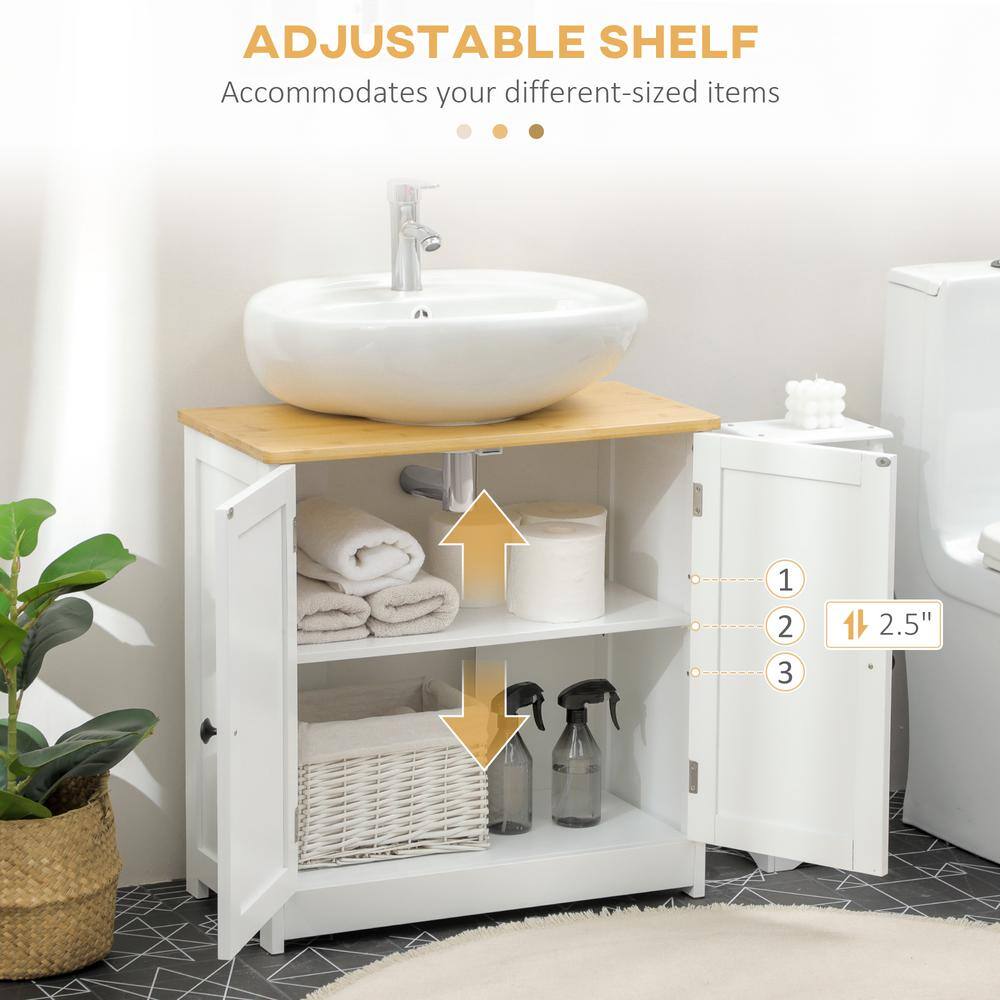 White Double Door Pedestal Sink Cabinet with Adjustable Shelf