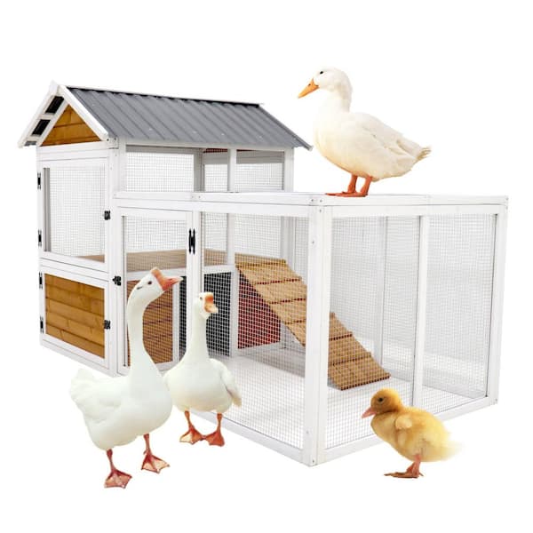 38.2 in. W x 74.8 in. L x 49.6 in. H Wooden All Season Waterproof Translucent chicken duck coop Bird Cage, Tawny