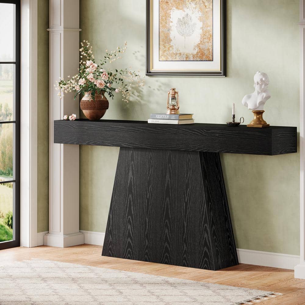 BYBLIGHT Turrella 63 in. Black Rectangle Wood Console Table Entryway ...
