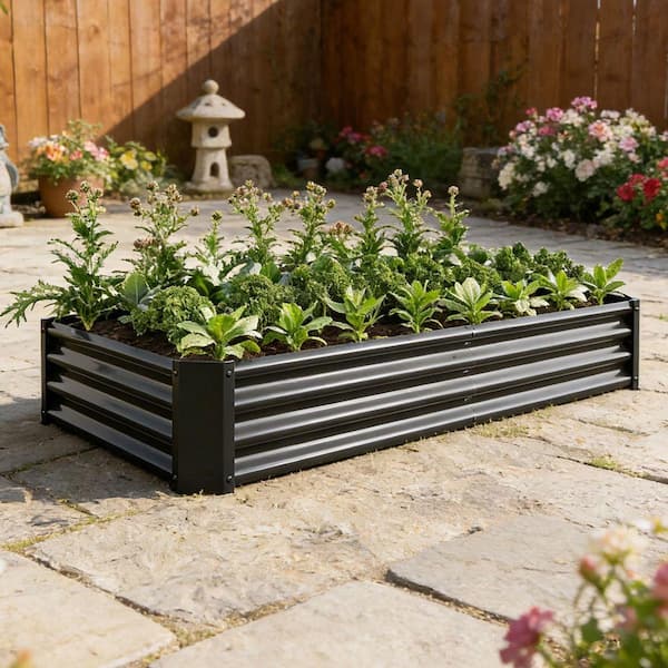 Zeus & Ruta 6 x 3 x 1 ft. Metal Outdoor Raised Garden Bed, Raised ...