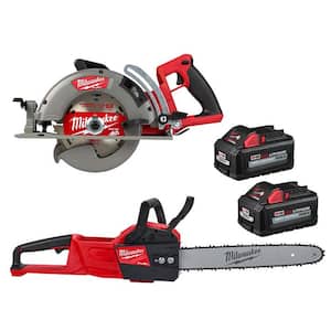 M18 FUEL 18V Lithium-Ion Cordless 7-1/4 in. Rear Handle Circ Saw w/16 in. 18V FUEL Chainsaw, Two 6Ah HO Batteries