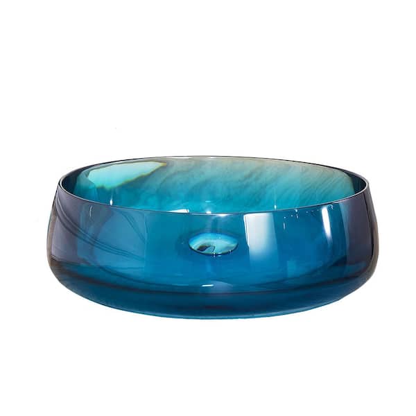 18 in. x 18 in. Round Vessel Sink Included Pop-up Drain, Modern Lagoon Blue Resin Above Counter Sink for Bathrooms
