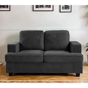 Beauti 61 in. Wide Square Arm Velvet Modern Rectangle 2-Seat Loveseat in Black