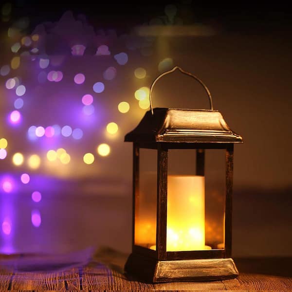 AURAXY LED Rechargeable Decorative Solar Outdoor Flame Flickering Lantern  IP54 Waterproof Hanging Outside Battery Powered Decorations Lanterns Use  for