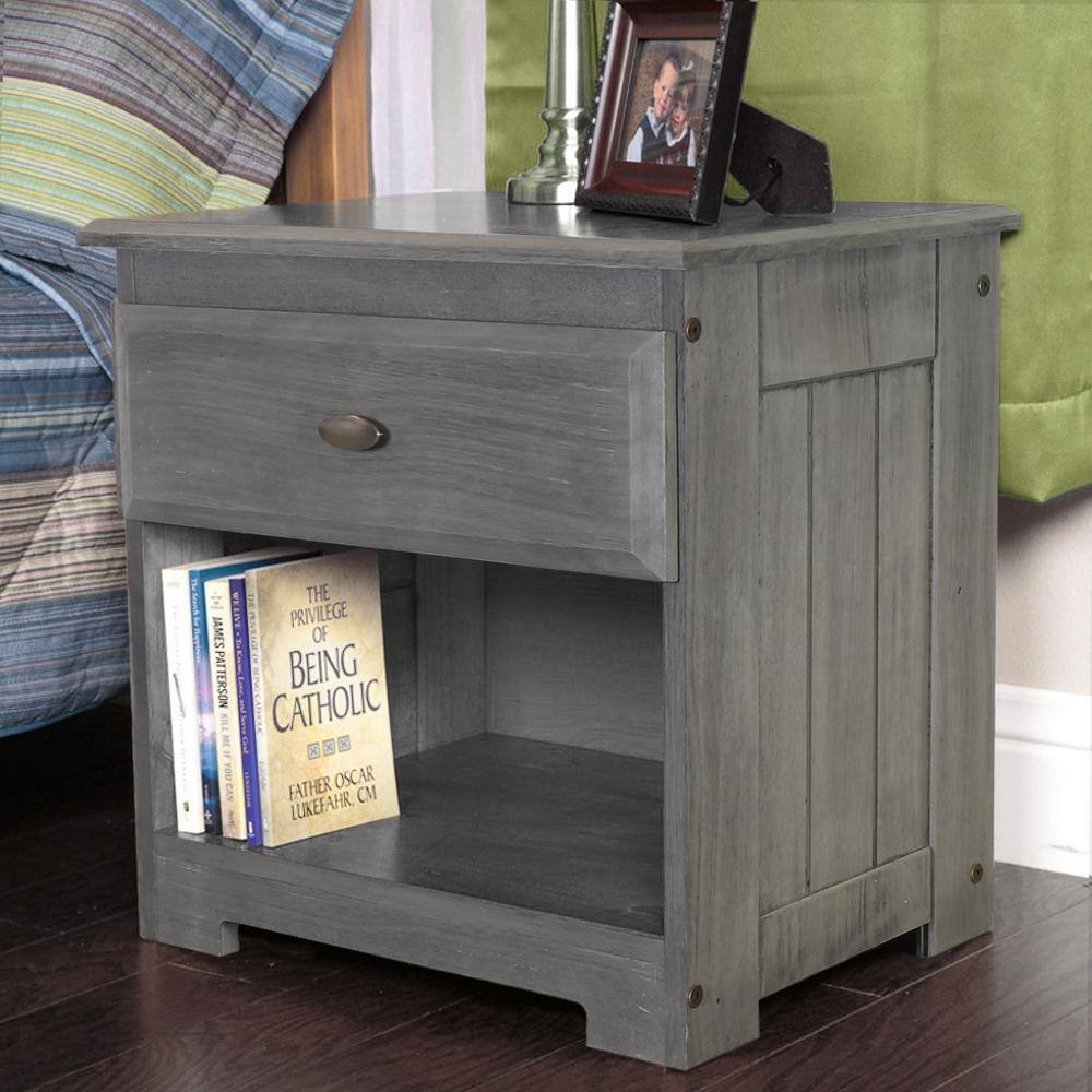 OS Home and Office Furniture 1Drawer Charcoal Gray Nightstand 23 in. H x 23 in. W x 17 in. D
