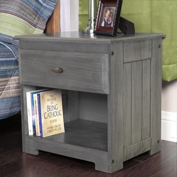 OS Home and Office Furniture 1-Drawer Charcoal Gray Nightstand 23 in. H x 23 in. W x 17 in. D