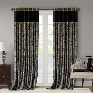 Wellington Black Paisley Polyester 50 in. W x 84 in. L Light Filtering 2-Piece Rod Pocket and Back Tabs Curtain