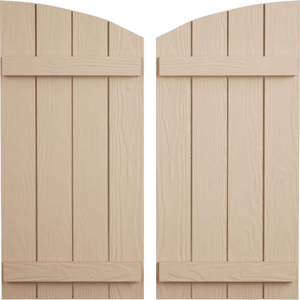 22 in. x 88 in. Polyurethane Sandblasted 4-Board Joined Board-n-Batten Elliptical Top Shutters, Primed Tan price history on PriceWatchPro