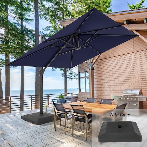 JOYESERY 10 ft. x 10 ft. Patio Cantilever Umbrella with a Base/Stand, Outdoor Offset Rotatable Aluminum Umbrellas, Navy Blue