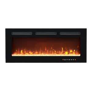 50 in. Black Electric Fireplace Wall Mounted Fireplace LED with 12 Colors, Touch Screen Remote Logset and Crystal Stones