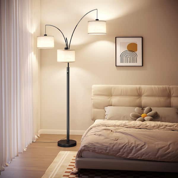 78 in. Black Arc Floor Lamp for Living Room, 3 Lights Lamp with Hanging Drum Shade, Modern Floor Lamps with Heavy Base