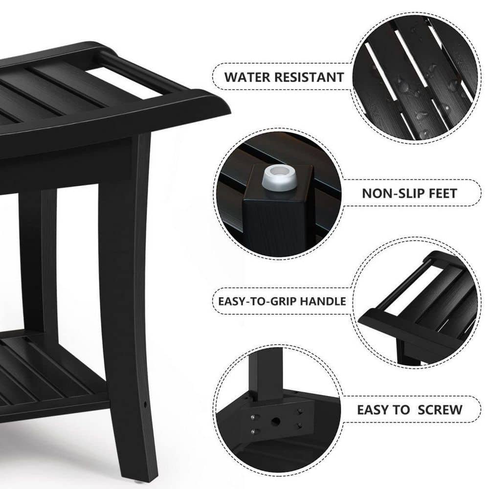 Black Bamboo 24" Shower Bench with Storage Shelf