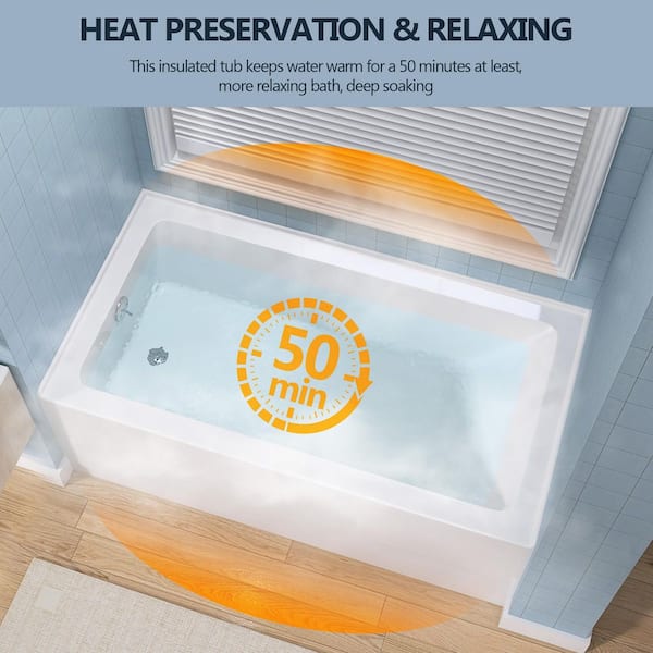 烏越 Zeafive Vub 60 in. x 32 in. Alcove Soaking Bathtub with Left