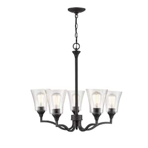 Caily 5-Light 26 in. Matte Black Hardwired Chandelier (1-Pack)
