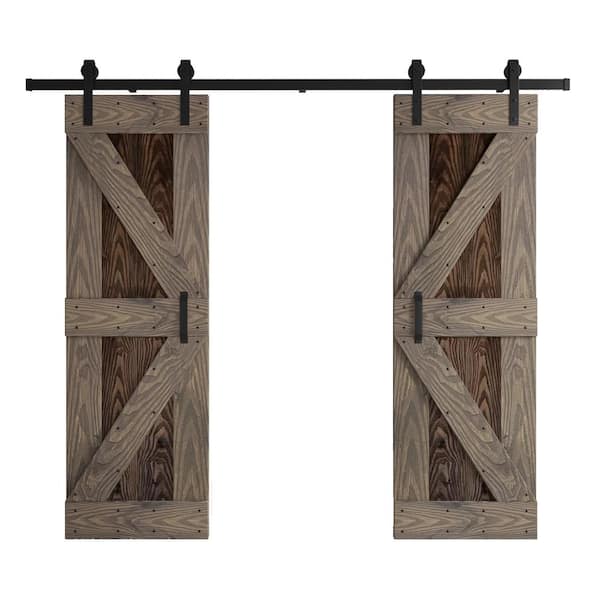 COAST SEQUOIA INC Coast Sequoia Embossing K Series 48 in. x 84 in. Kona Coffee/Smoky Gray Knotty Wood Double Sliding Door