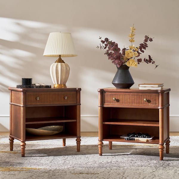 Roland Brown 1-Drawer 26 in. W Nightstand with Built-In Charging Station Set of 2