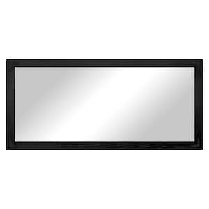 (33 in. W x 70 in. H) Black Hardwood Rectangle Mirror with Decorative Corner Bracket