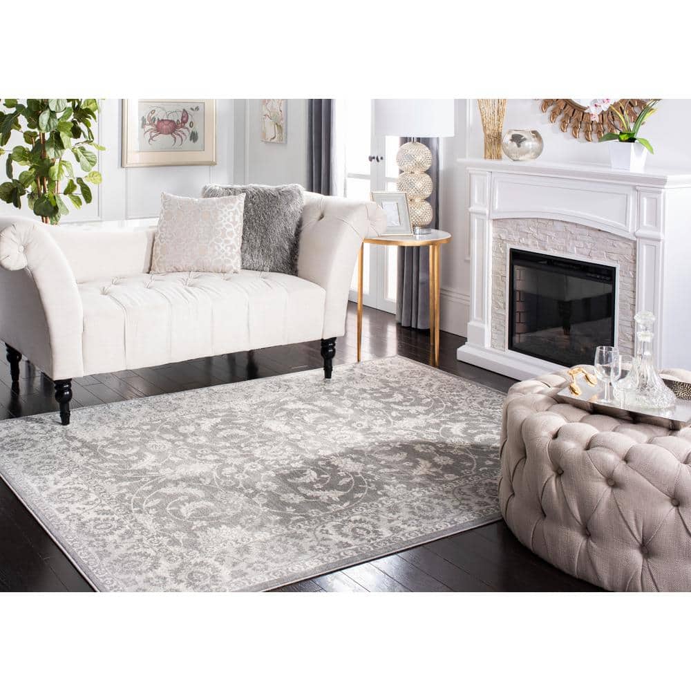 Gray and Cream 12' x 18' Stain-Resistant Synthetic Area Rug
