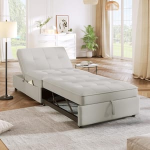Beige 4-in-1 Sofa Bed Chair with Side Pocket, USB Port and 5-Level Adjustable Backrest