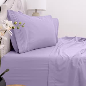 1800 Series 4-Piece Lavender Solid Color Microfiber Queen Sheet Set
