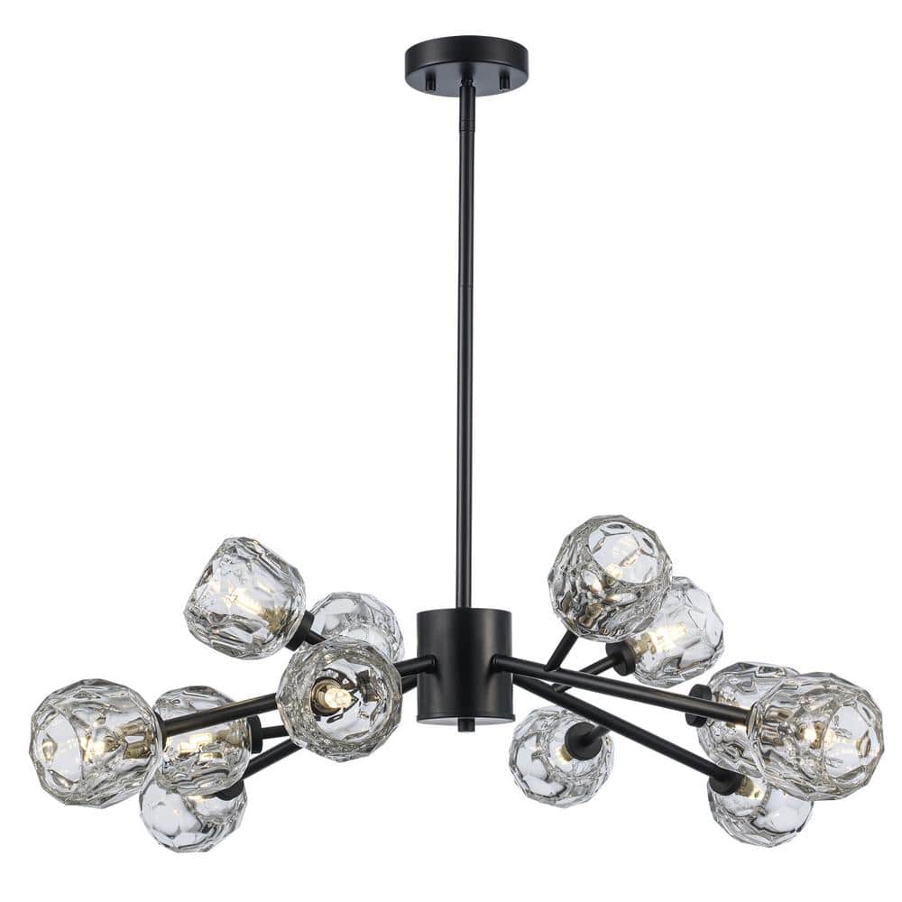 Black Metal and Clear Glass 12-Light Sputnik Chandelier