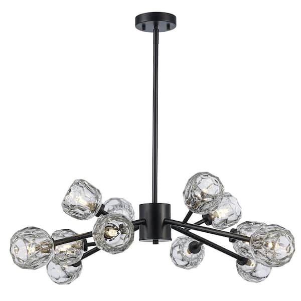 Bel Air Lighting Sequoia 12-Light Black Modern Sputnik Chandelier Light Fixture with Clear Glass Shades
