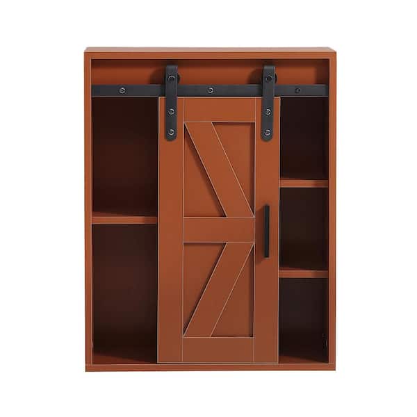 Hooseng 7.9 in. W x 27.6 in. H Rectangular Brown MDF Surface Mount Medicine Cabinet without Mirror